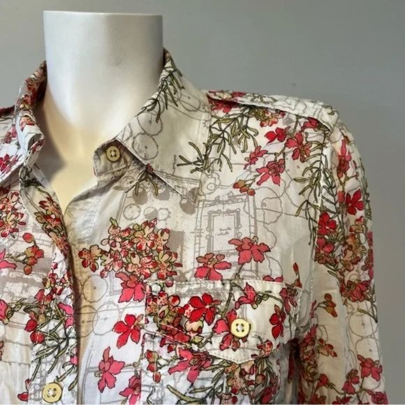 TORY BURCH Floral Print Long Sleeve Button-Up Top size 14 US - Picture 3 of 7